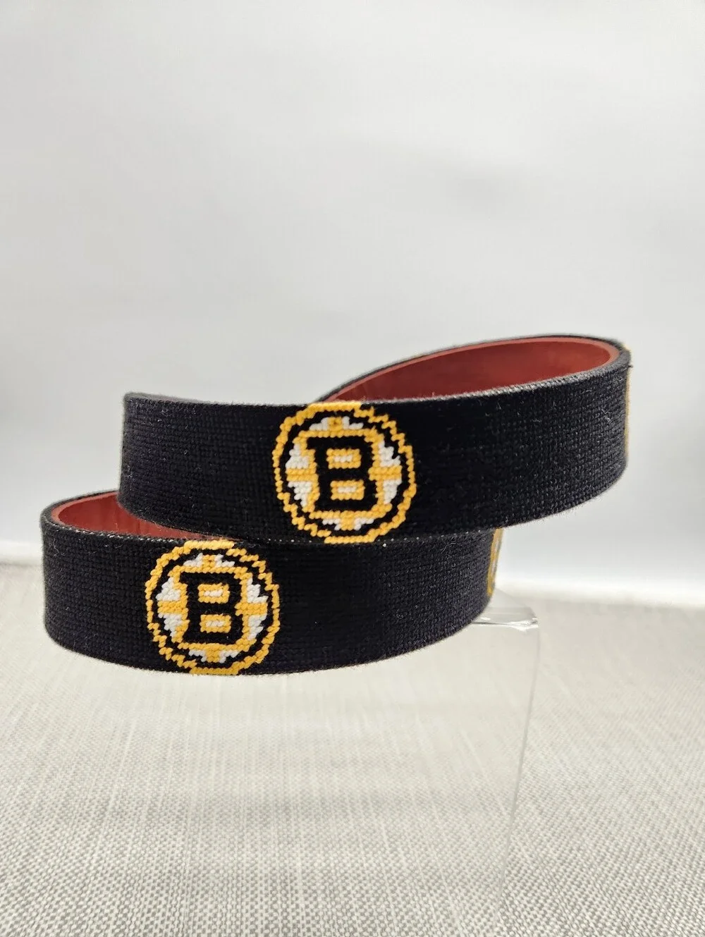 Smathers & Branson Size 40 Boston Bruins Belt Black Needlepoint Hand Stitched